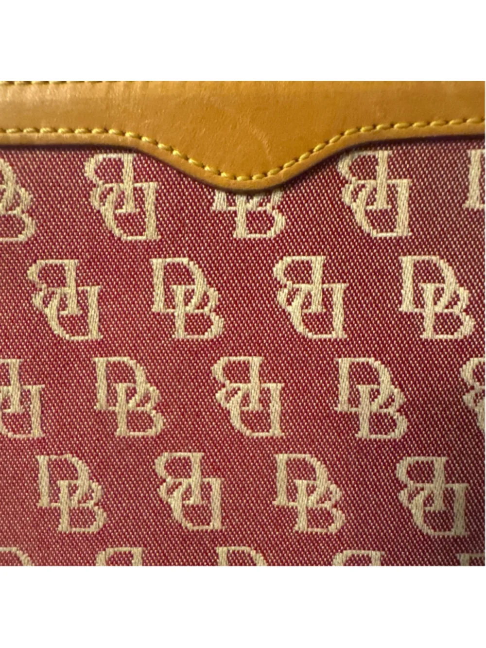 Dooney & Bourke Burgundy & Tan DB Monogram Coin Purse Pouch Leather Trim Key